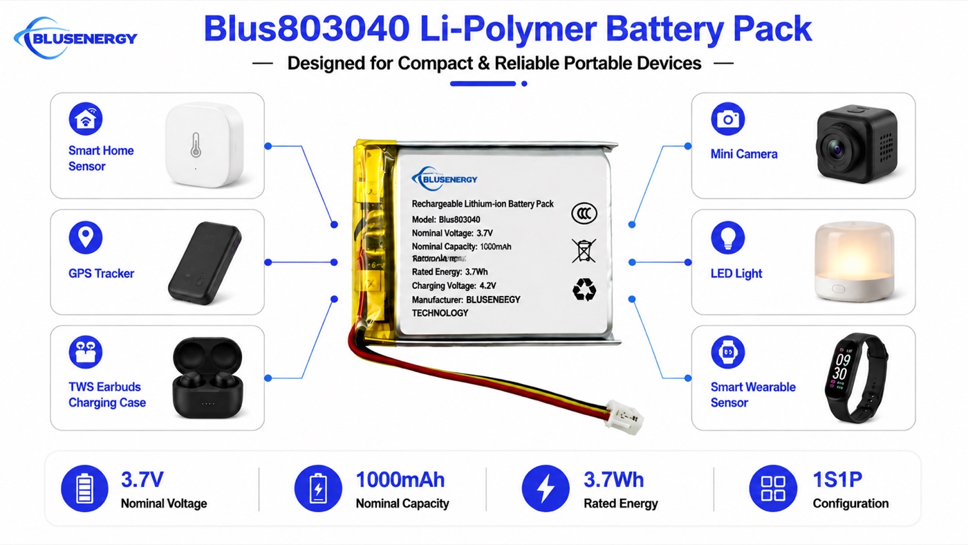 803040 3.7V 1,000mAh Lithium Polymer Battery - Applications